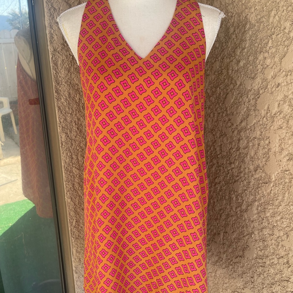 Vibrant Orange and Pink Abstract Pattern Loose and Flowy Dress